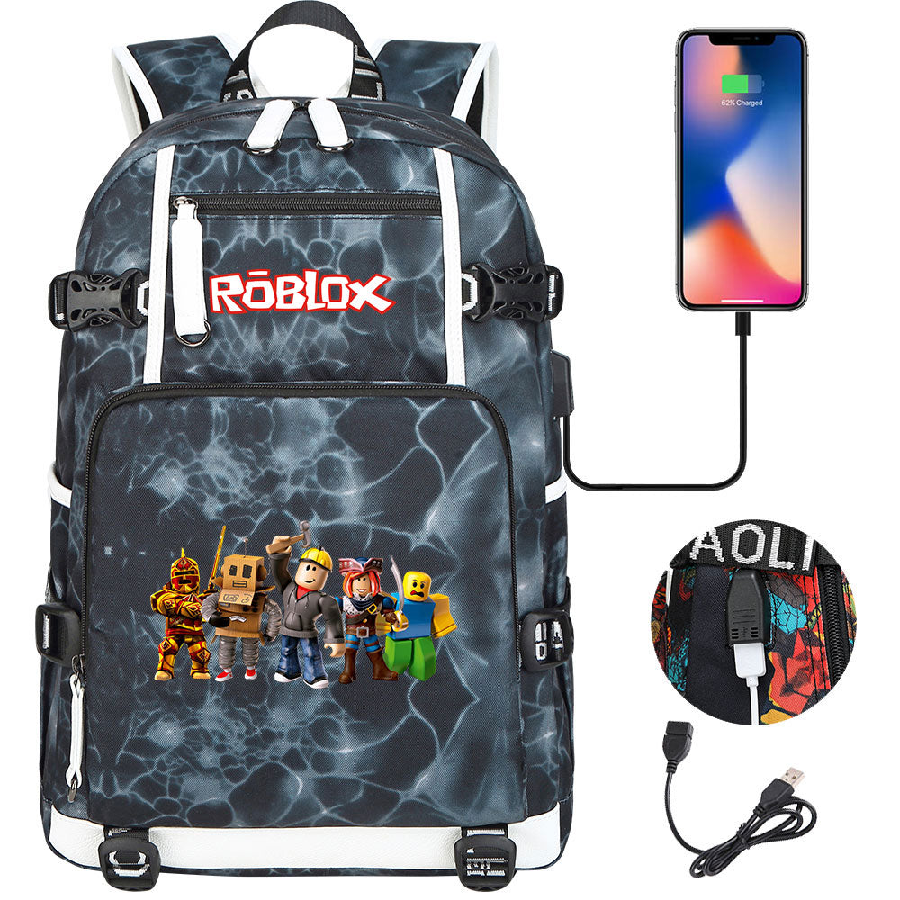 Roblox USB Charging Backpack School NoteBook Laptop Travel Bags