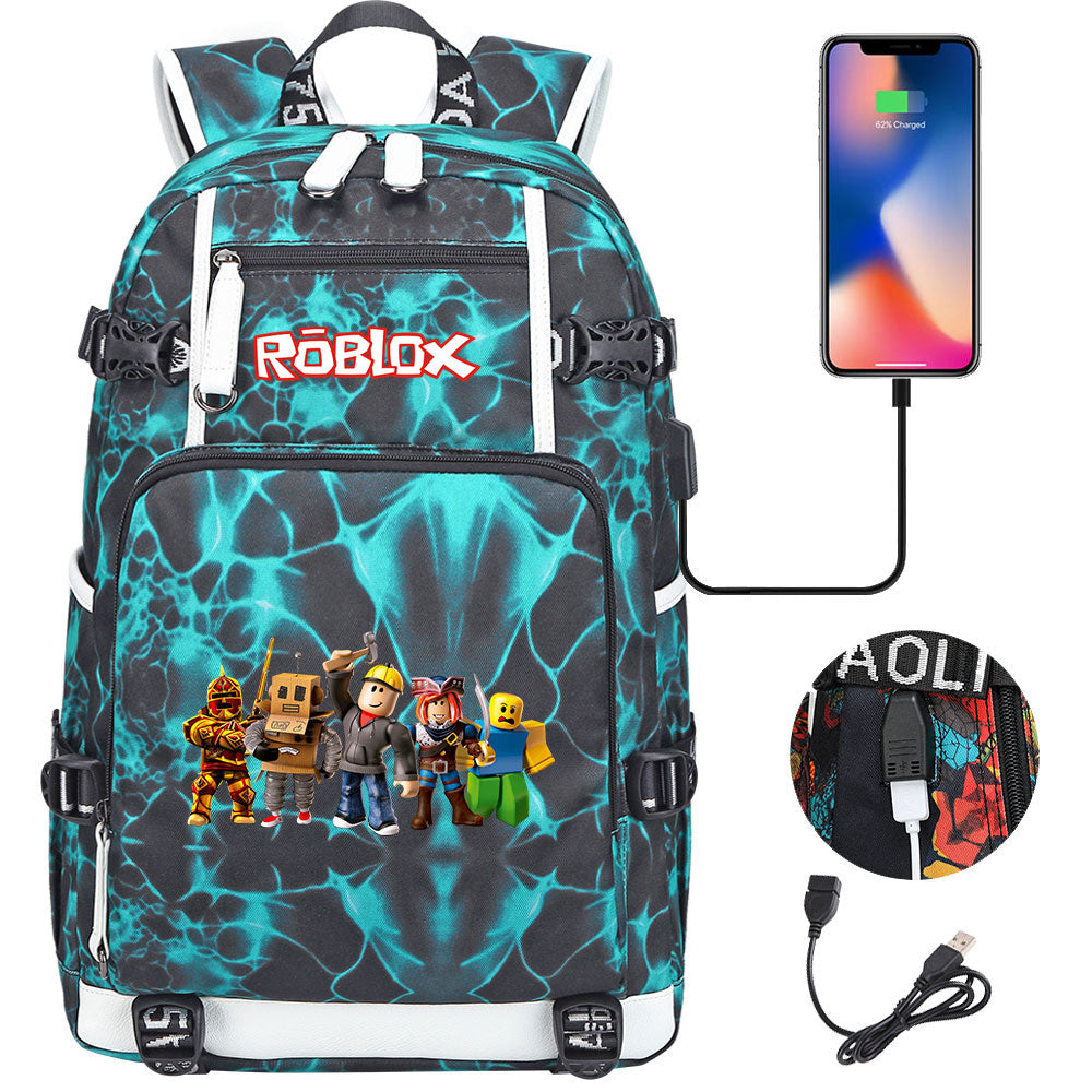 Roblox USB Charging Backpack School NoteBook Laptop Travel Bags