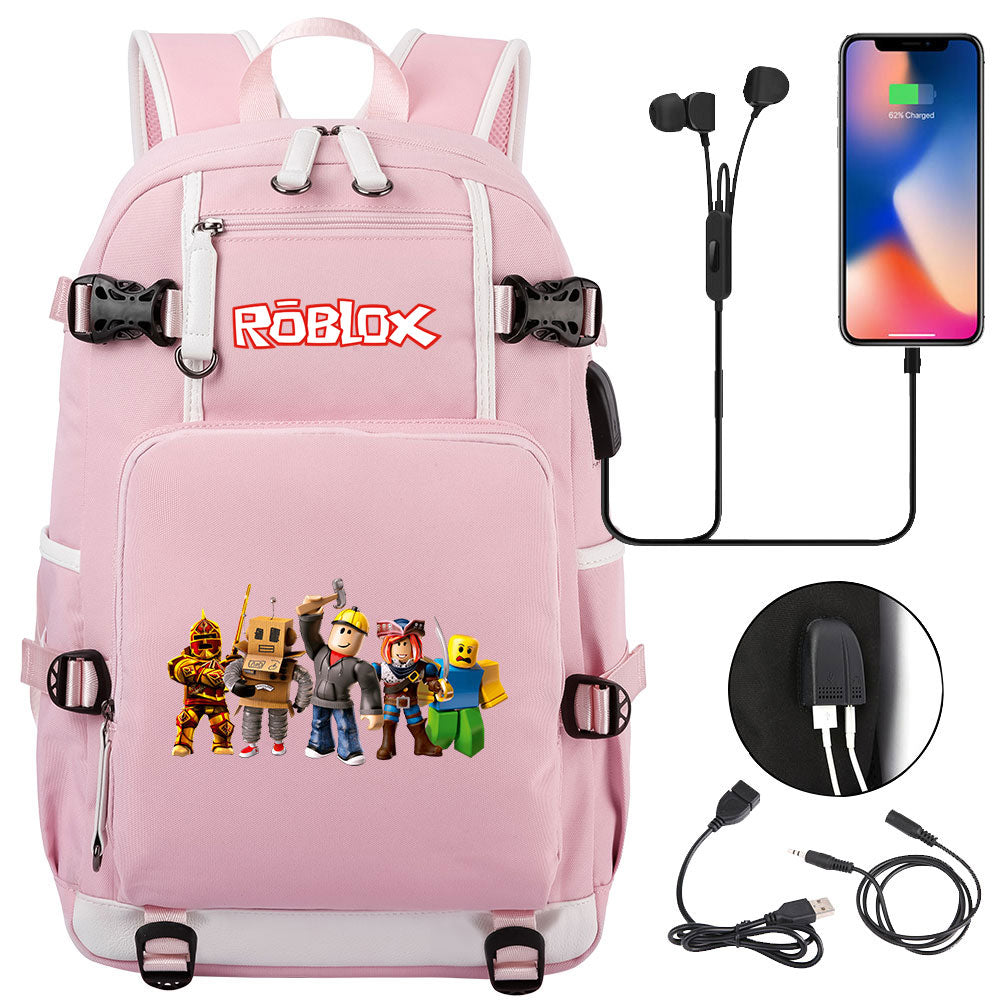 Roblox USB Charging Backpack School NoteBook Laptop Travel Bags