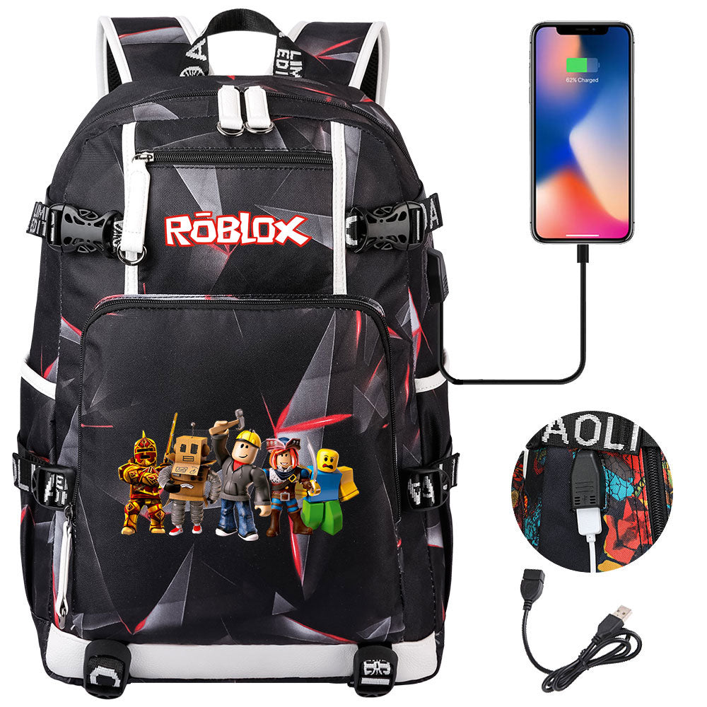 Roblox USB Charging Backpack School NoteBook Laptop Travel Bags