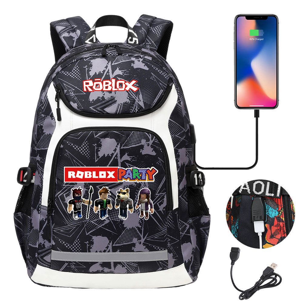 Roblox USB Charging Backpack School NoteBook Laptop Travel Bags