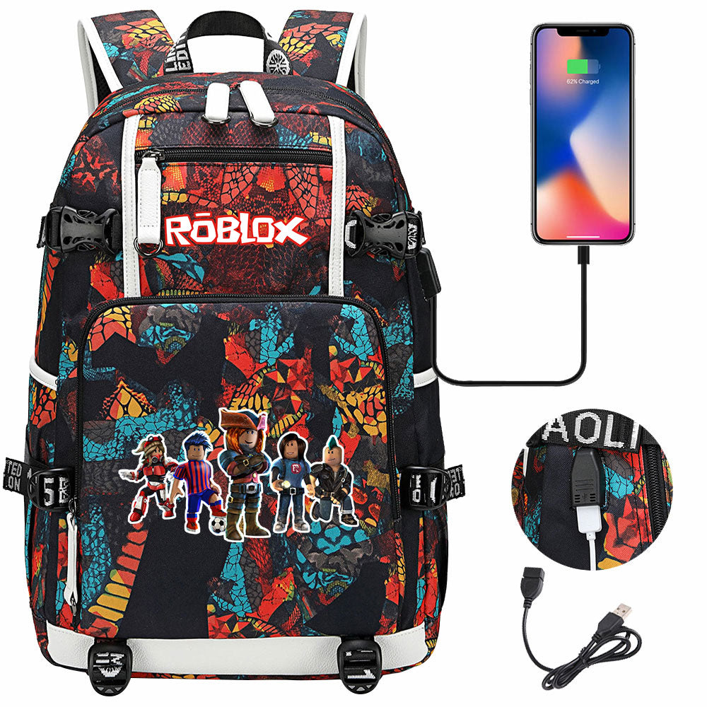 Roblox USB Charging Backpack School NoteBook Laptop Travel Bags