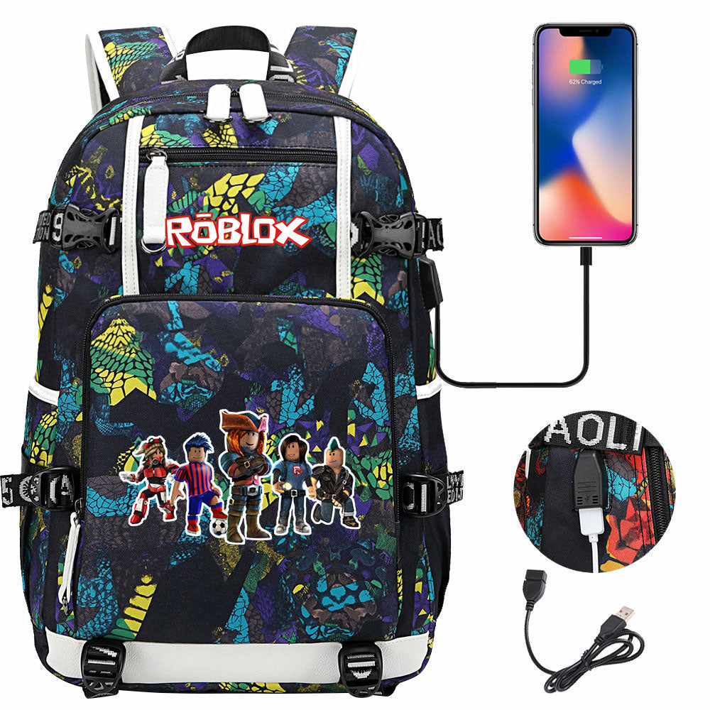 Roblox USB Charging Backpack School NoteBook Laptop Travel Bags