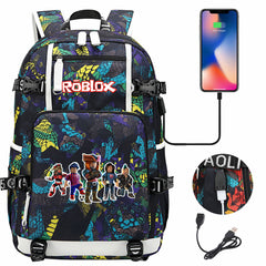 Roblox USB Charging Backpack School NoteBook Laptop Travel Bags