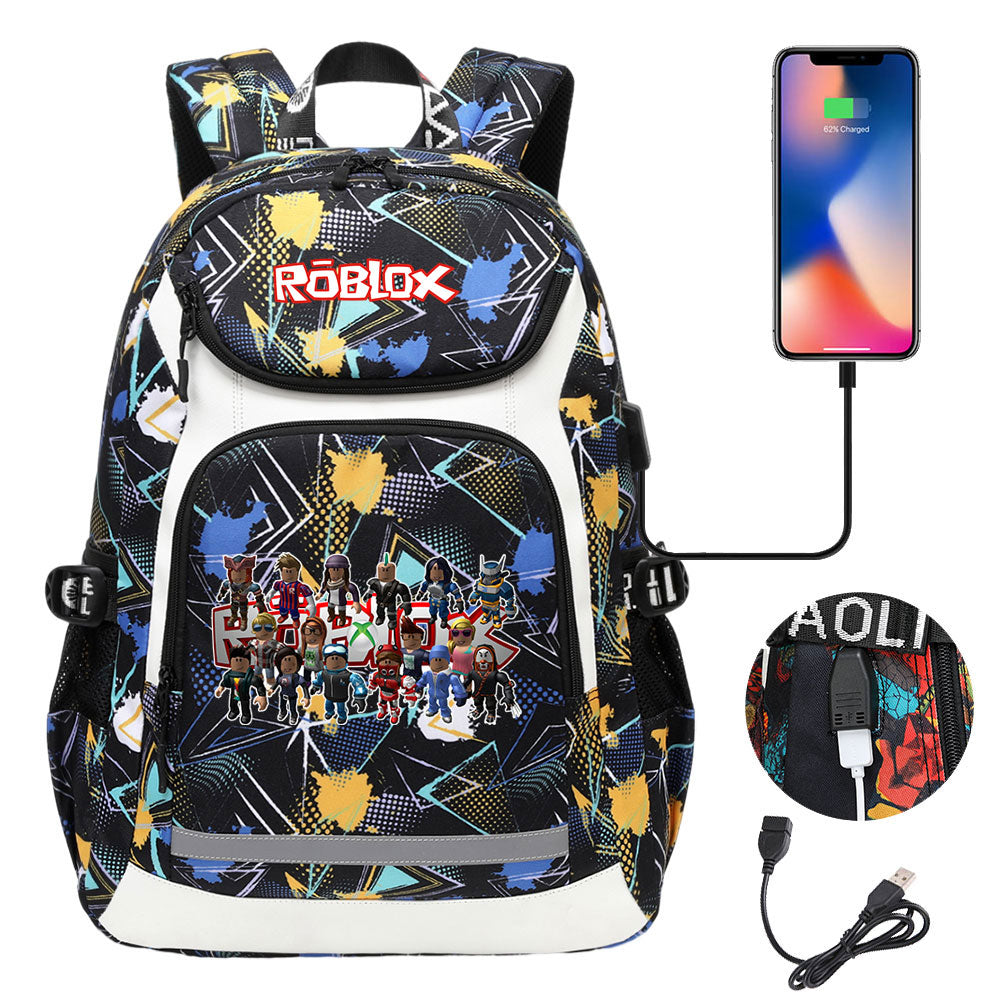 Roblox USB Charging Backpack School NoteBook Laptop Travel Bags