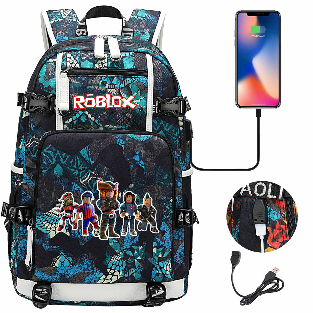 Roblox USB Charging Backpack School NoteBook Laptop Travel Bags