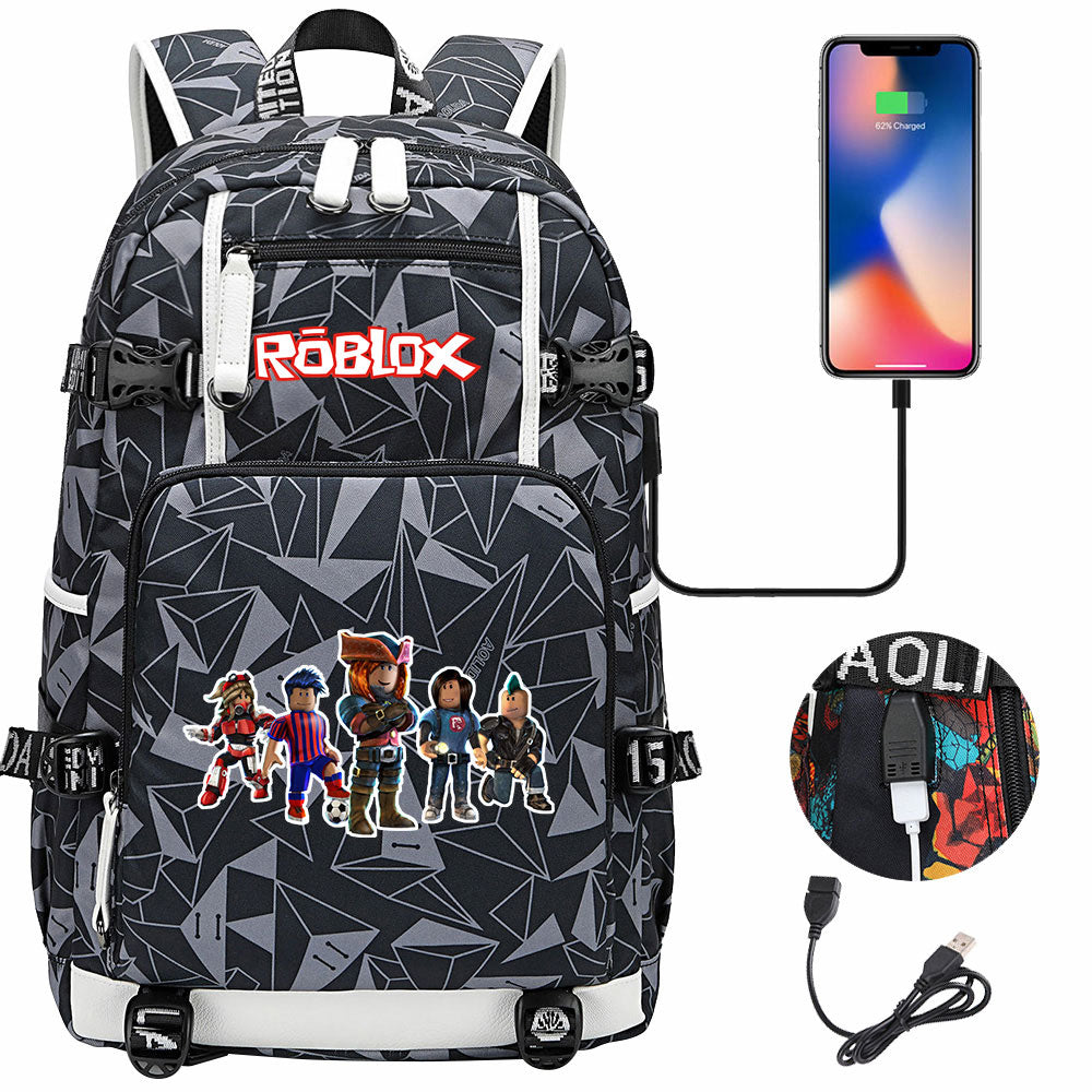 Roblox USB Charging Backpack School NoteBook Laptop Travel Bags
