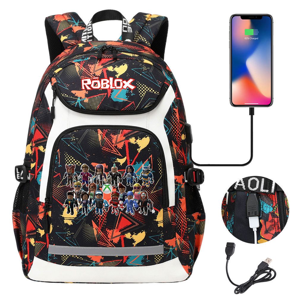 Roblox USB Charging Backpack School NoteBook Laptop Travel Bags