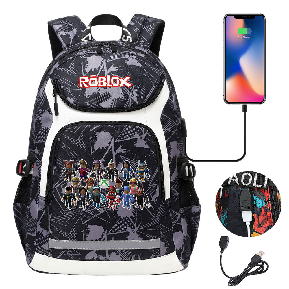 Roblox USB Charging Backpack School NoteBook Laptop Travel Bags