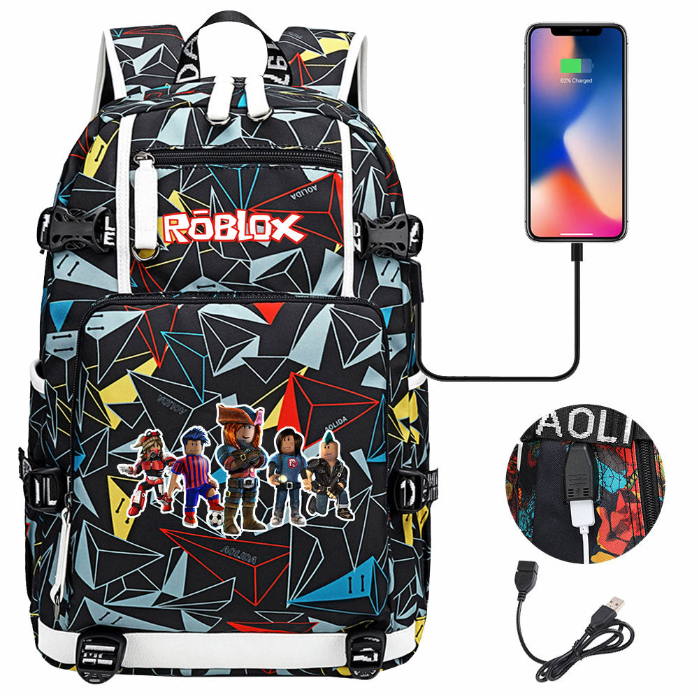 Roblox USB Charging Backpack School NoteBook Laptop Travel Bags