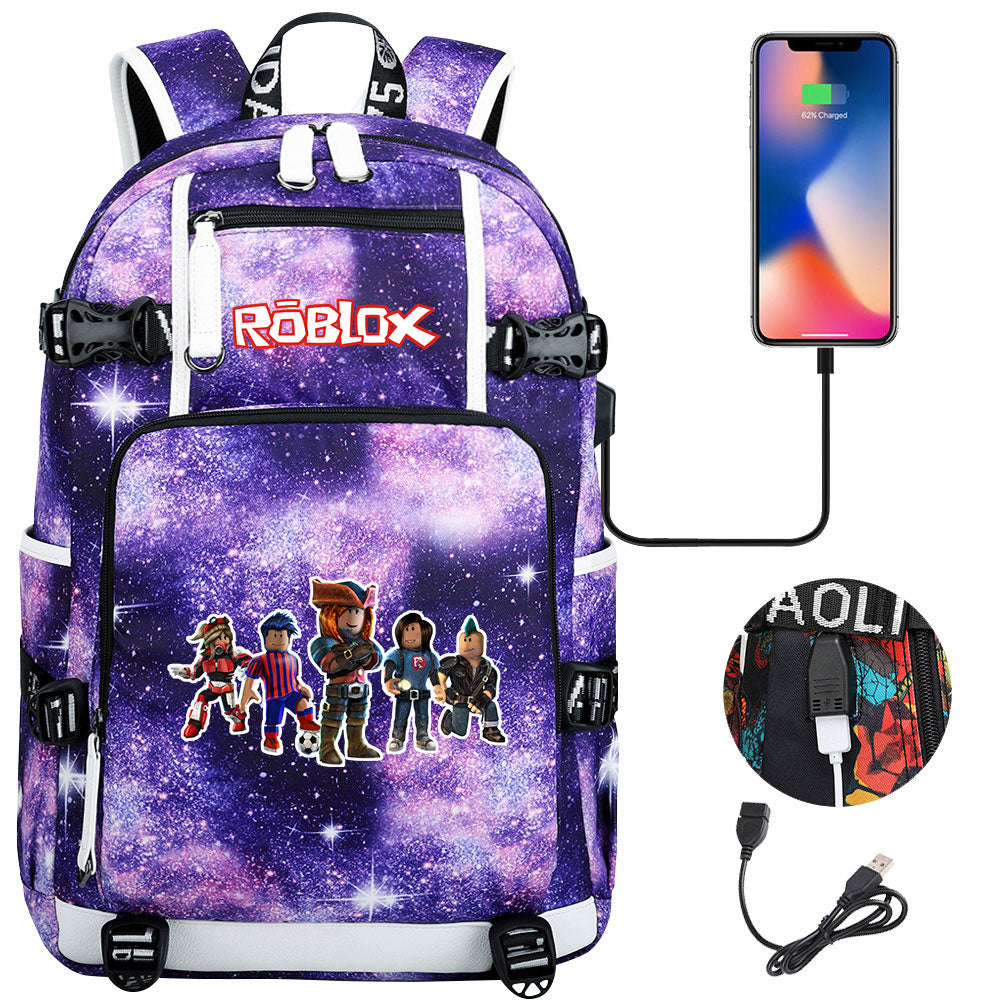 Roblox USB Charging Backpack School NoteBook Laptop Travel Bags