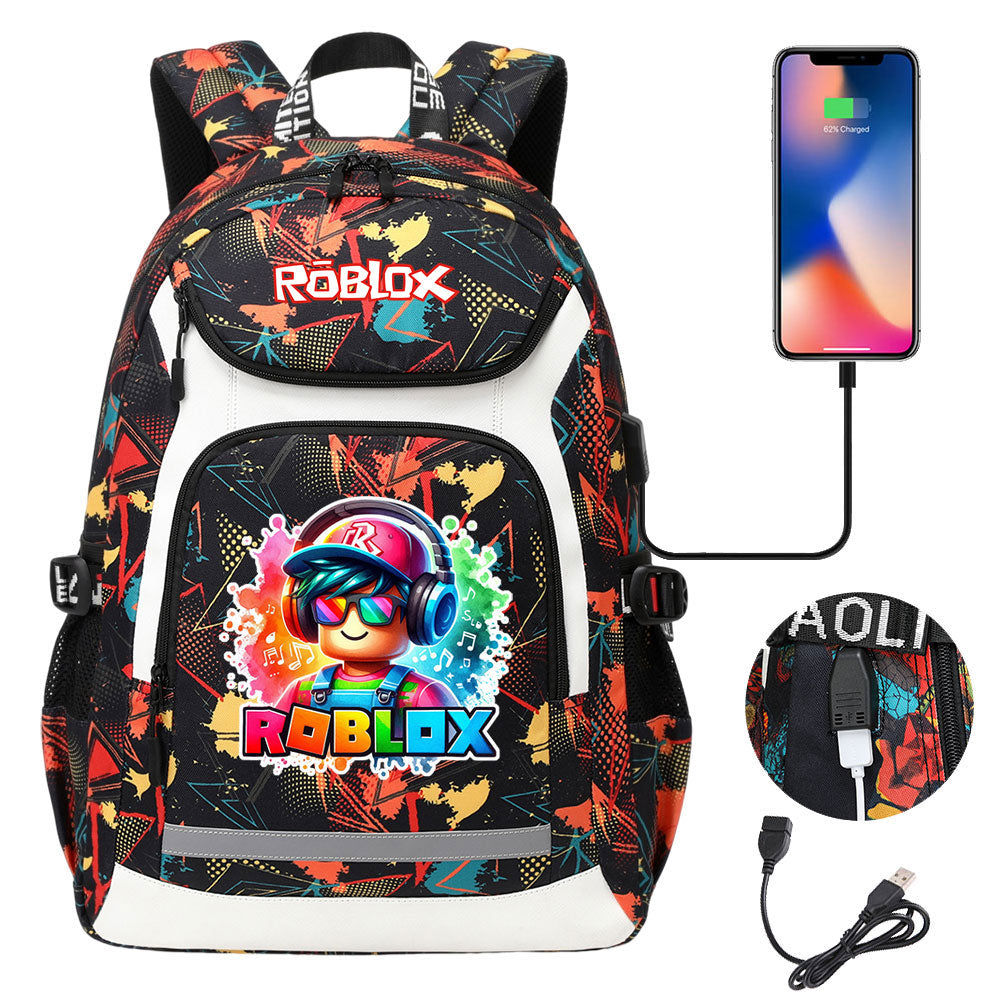 Roblox Game USB Charging Backpack School NoteBook Laptop Travel Bags