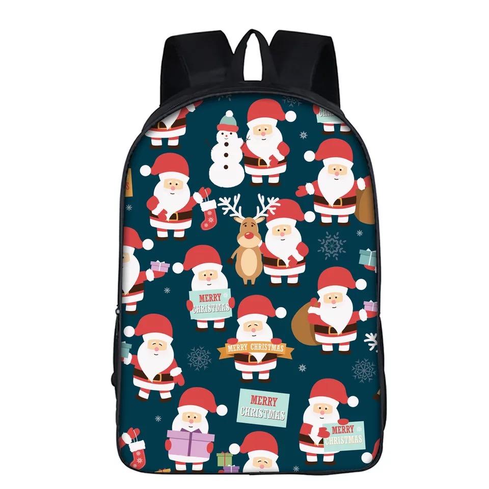 Santa Claus Elk Backpack School Casual Book Bag School Bag for Kids Boy Girls