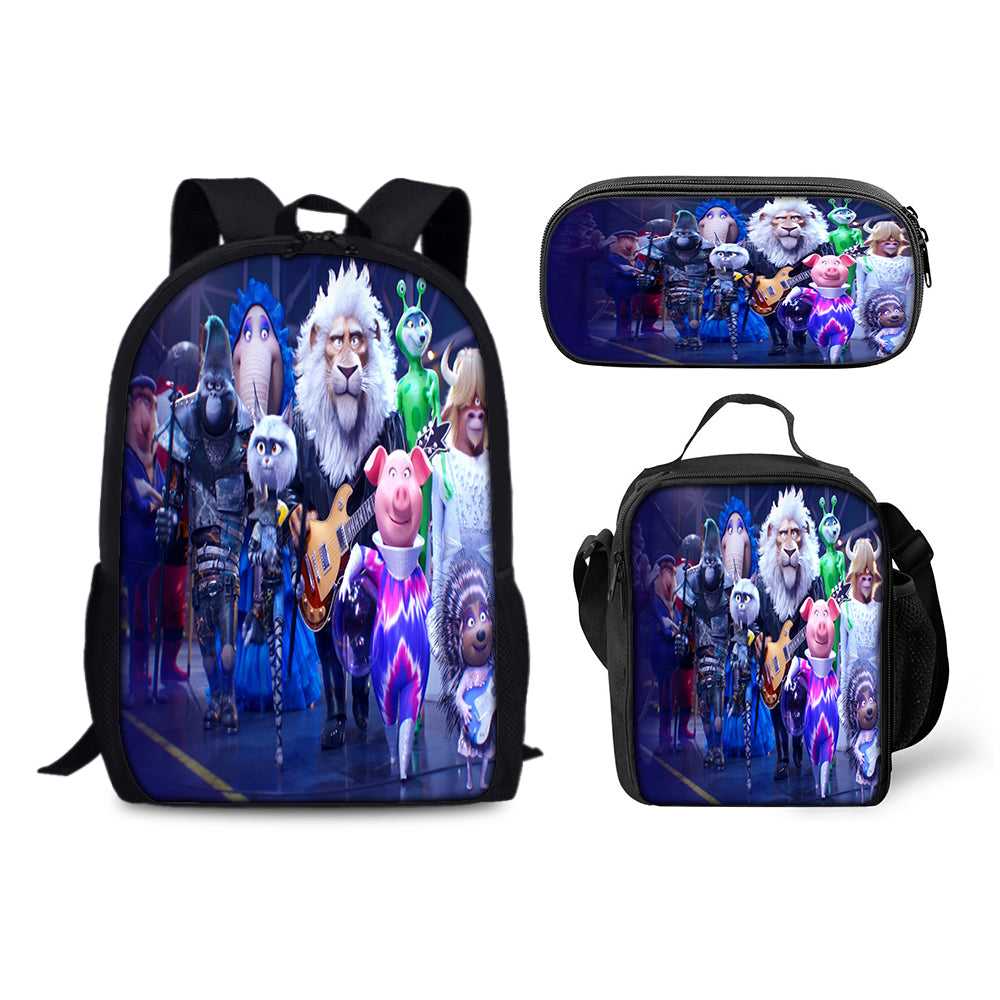 Sing Movie Schoolbag Backpack Lunch Bag Pencil Case 3pcs Set Gift for Kids Students