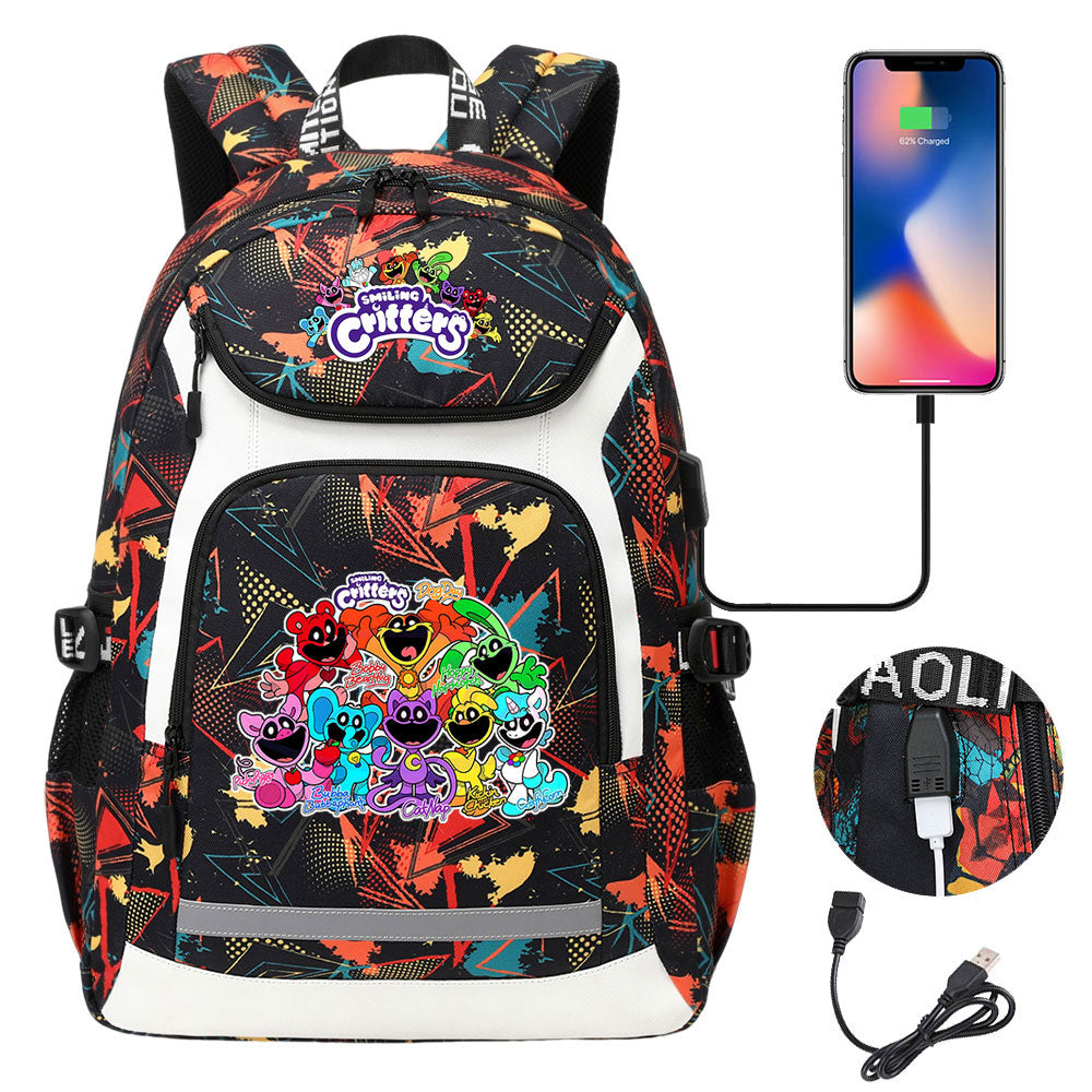 Smiling Critters USB Charging Backpack School NoteBook Laptop Travel Bags