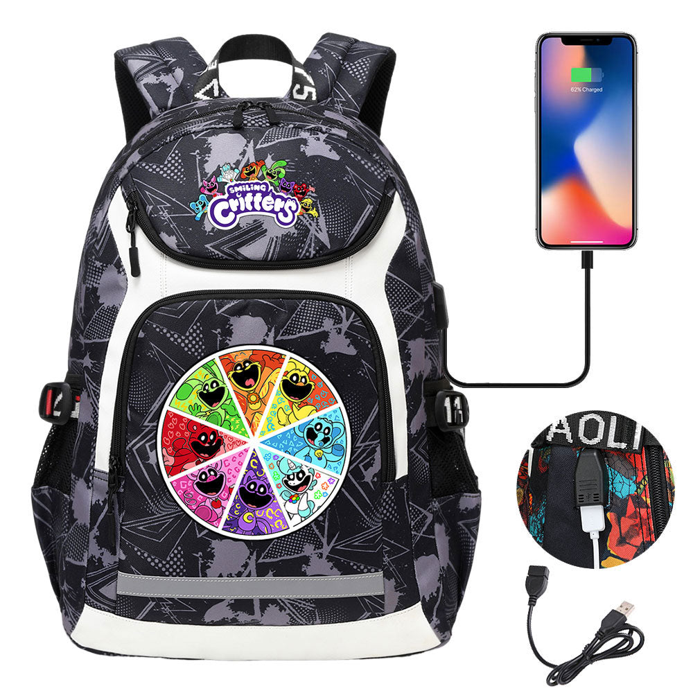 Smiling Critters USB Charging Backpack School NoteBook Laptop Travel Bags