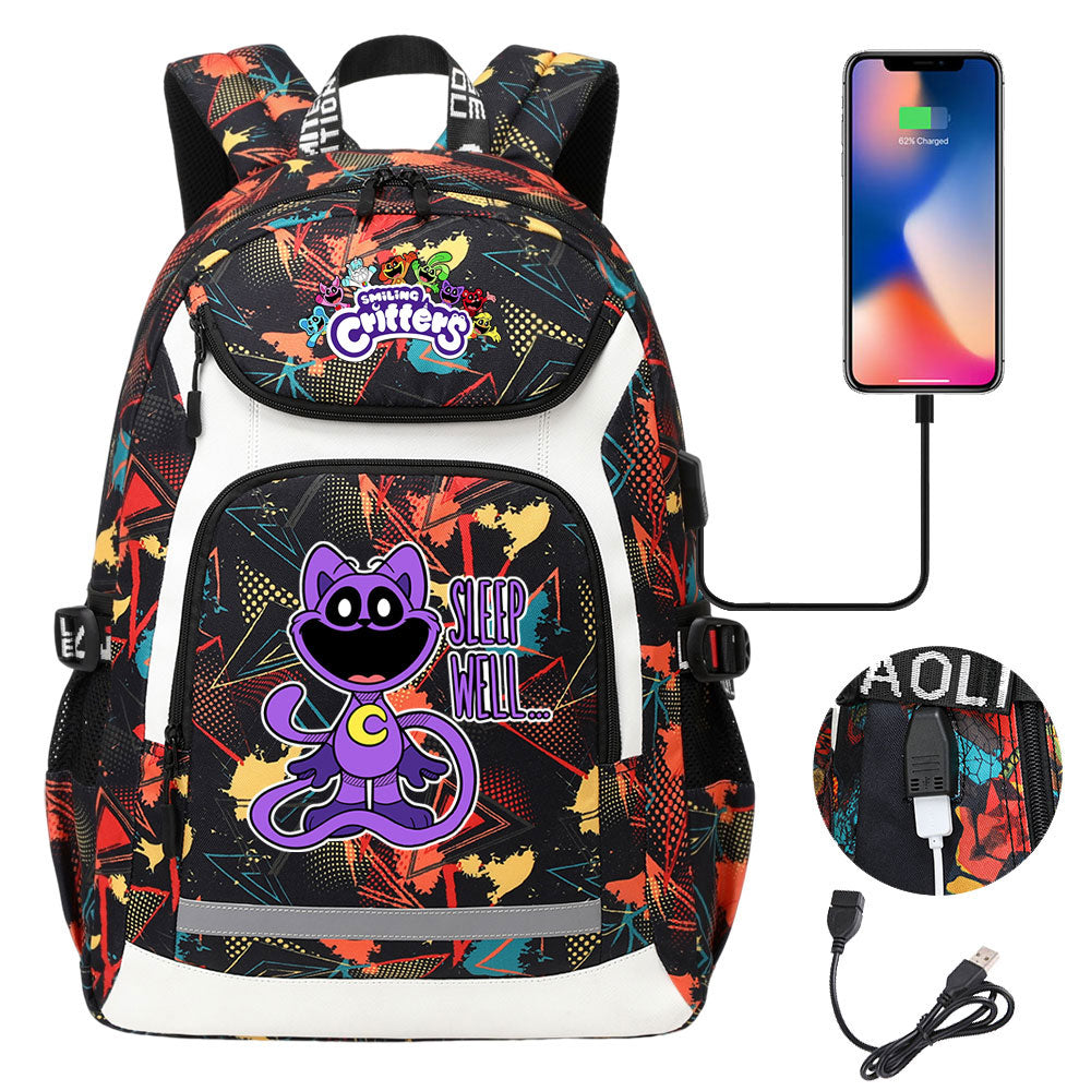 Smiling Critters USB Charging Backpack School NoteBook Laptop Travel Bags