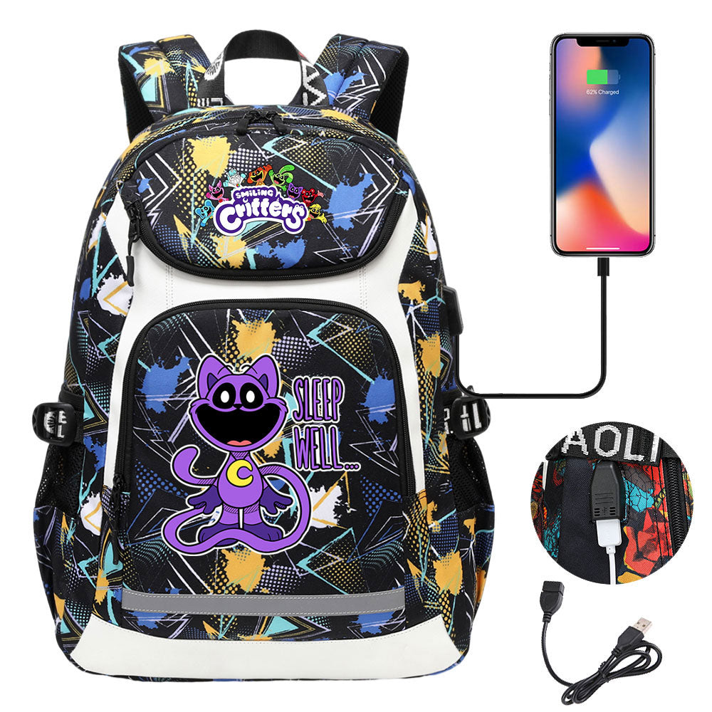 Smiling Critters USB Charging Backpack School NoteBook Laptop Travel Bags