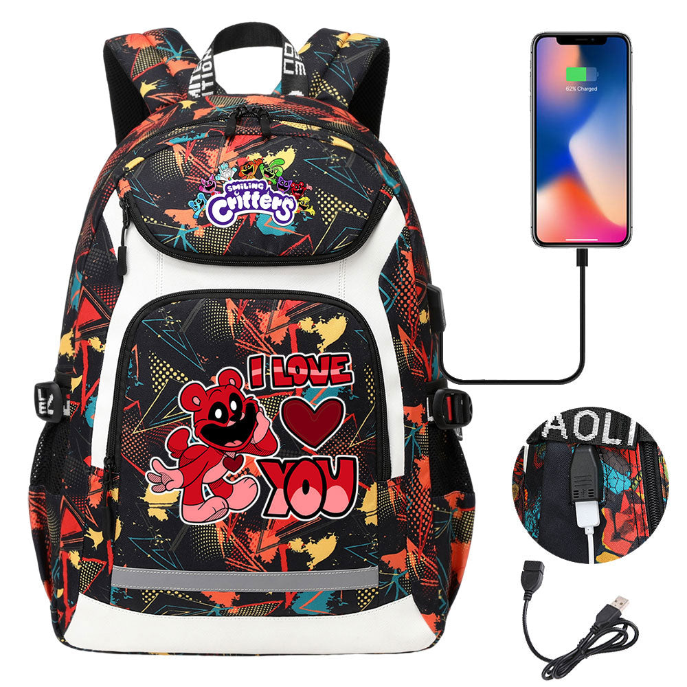 Smiling Critters USB Charging Backpack School NoteBook Laptop Travel Bags