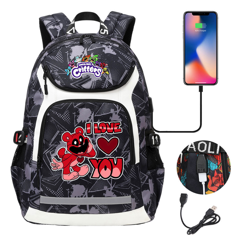 Smiling Critters USB Charging Backpack School NoteBook Laptop Travel Bags