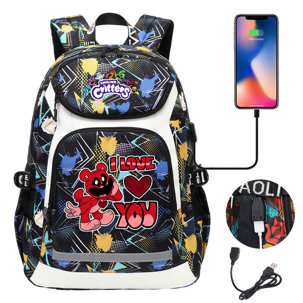 Smiling Critters USB Charging Backpack School NoteBook Laptop Travel Bags