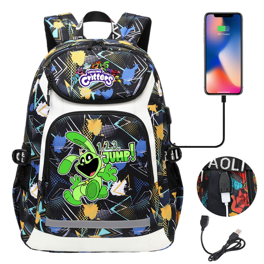 Smiling Critters USB Charging Backpack School NoteBook Laptop Travel Bags