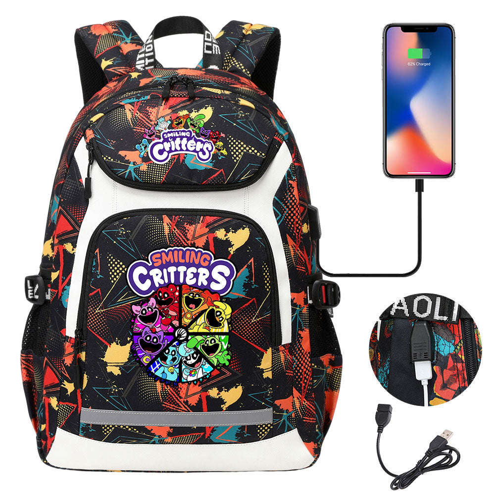 Smiling Critters USB Charging Backpack School NoteBook Laptop Travel Bags