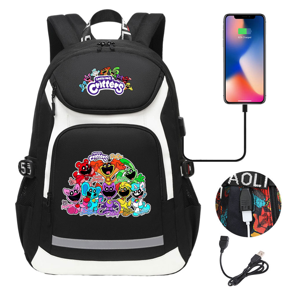 Smiling Critters USB Charging Backpack School NoteBook Laptop Travel Bags