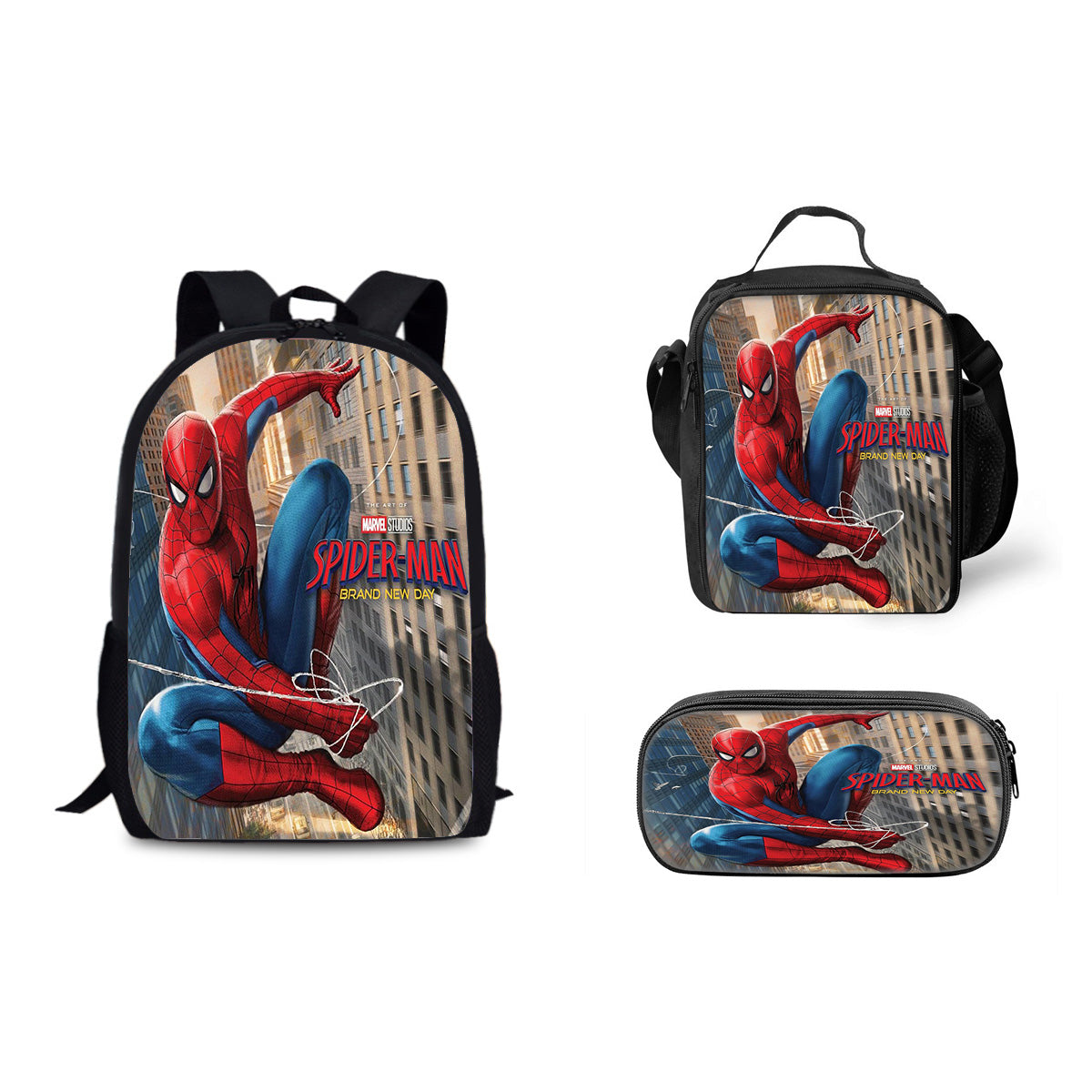 Spider Man Brand New Day Schoolbag Backpack Lunch Bag Pencil Case 3pcs Set Gift for Kids Students