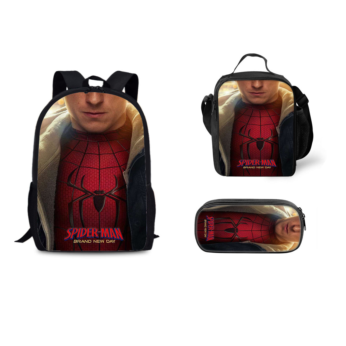 Spider Man Brand New Day Schoolbag Backpack Lunch Bag Pencil Case 3pcs Set Gift for Kids Students