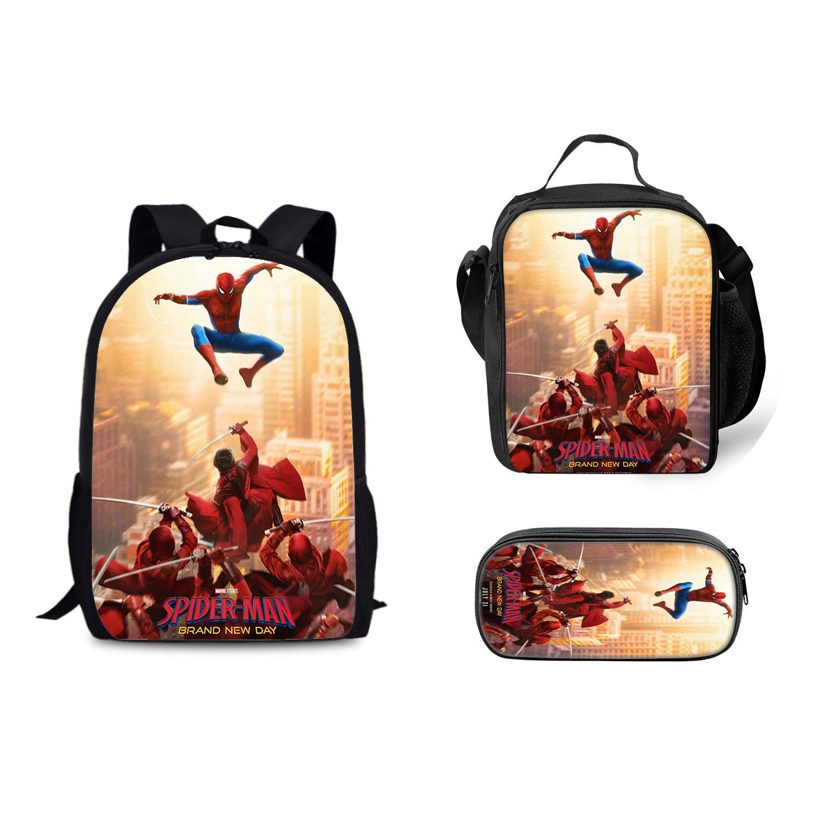 Spider Man Brand New Day Schoolbag Backpack Lunch Bag Pencil Case 3pcs Set Gift for Kids Students