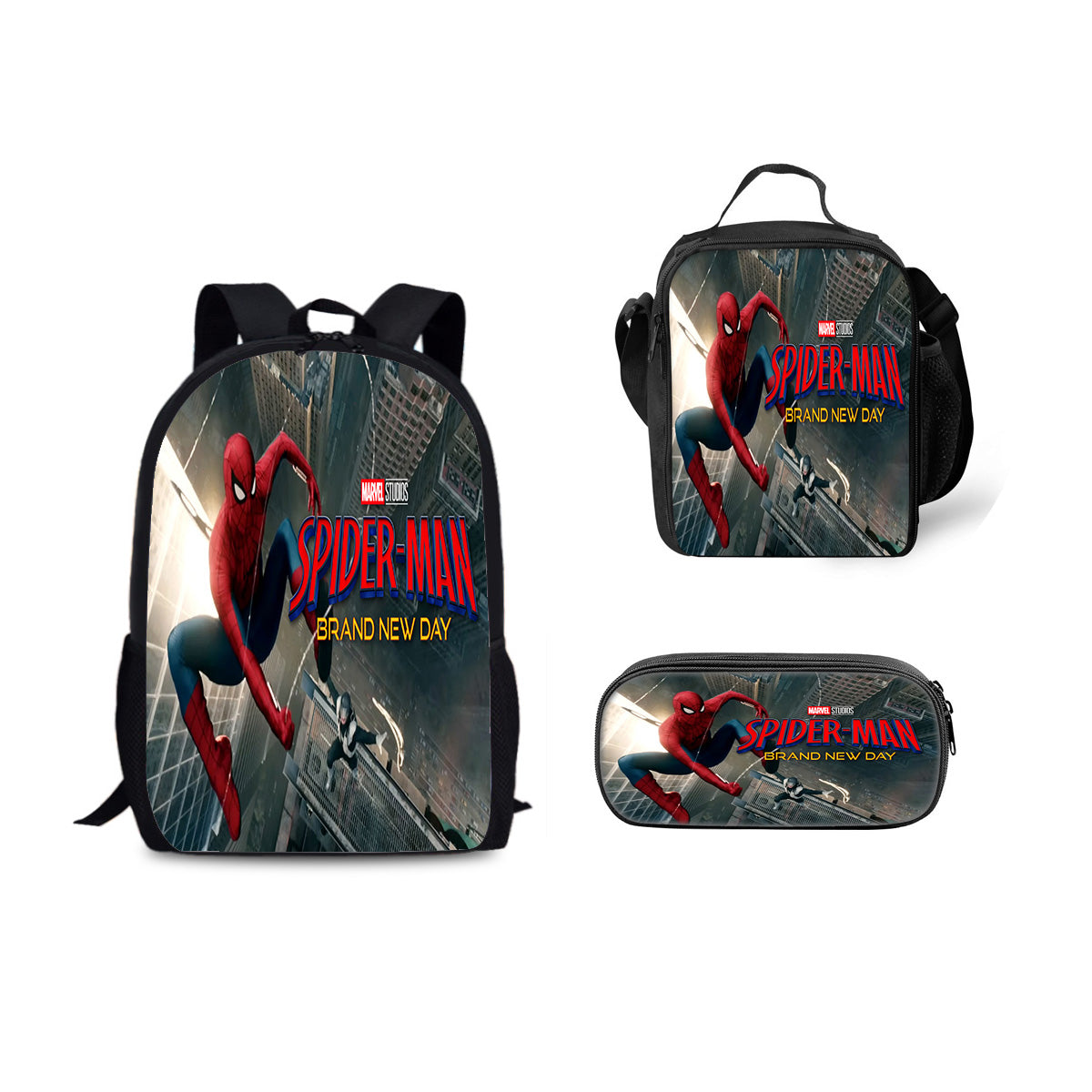Spider Man Brand New Day Schoolbag Backpack Lunch Bag Pencil Case 3pcs Set Gift for Kids Students