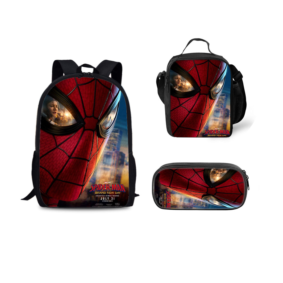 Spider Man Brand New Day Schoolbag Backpack Lunch Bag Pencil Case 3pcs Set Gift for Kids Students