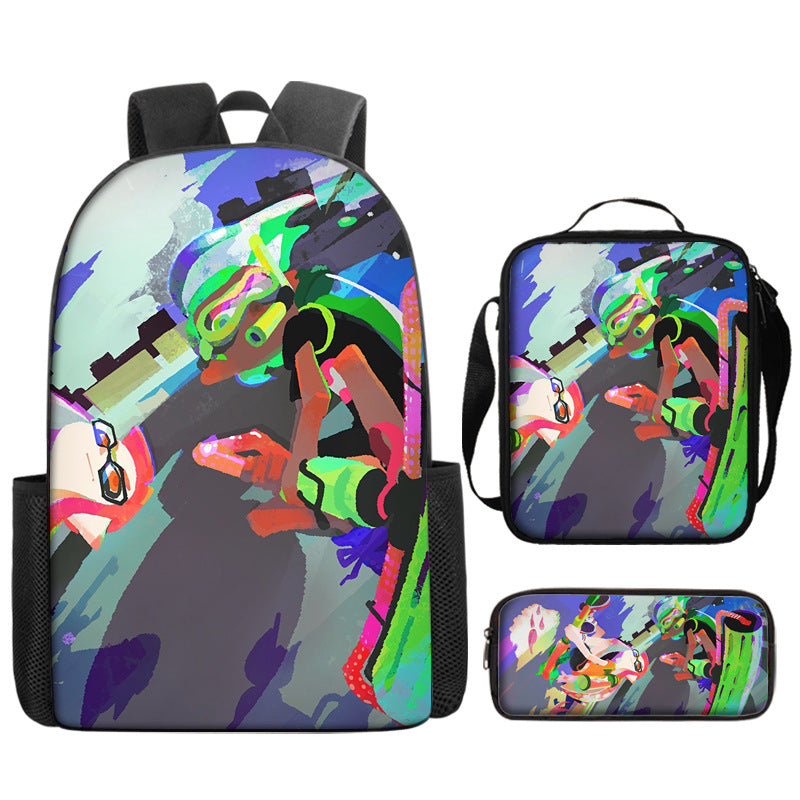 Splatoon Schoolbag Backpack Lunch Bag Pencil Case 3pcs Set Gift for Kids Students