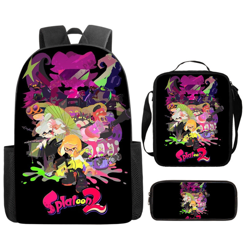 Splatoon Schoolbag Backpack Lunch Bag Pencil Case 3pcs Set Gift for Kids Students