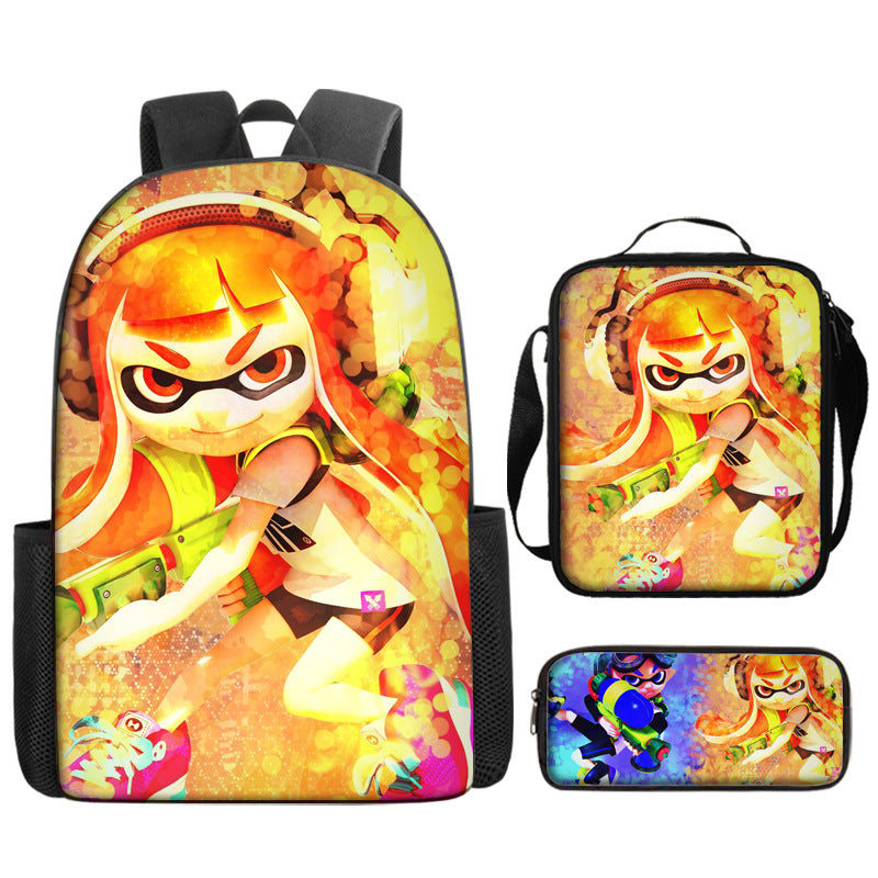 Splatoon Schoolbag Backpack Lunch Bag Pencil Case 3pcs Set Gift for Kids Students