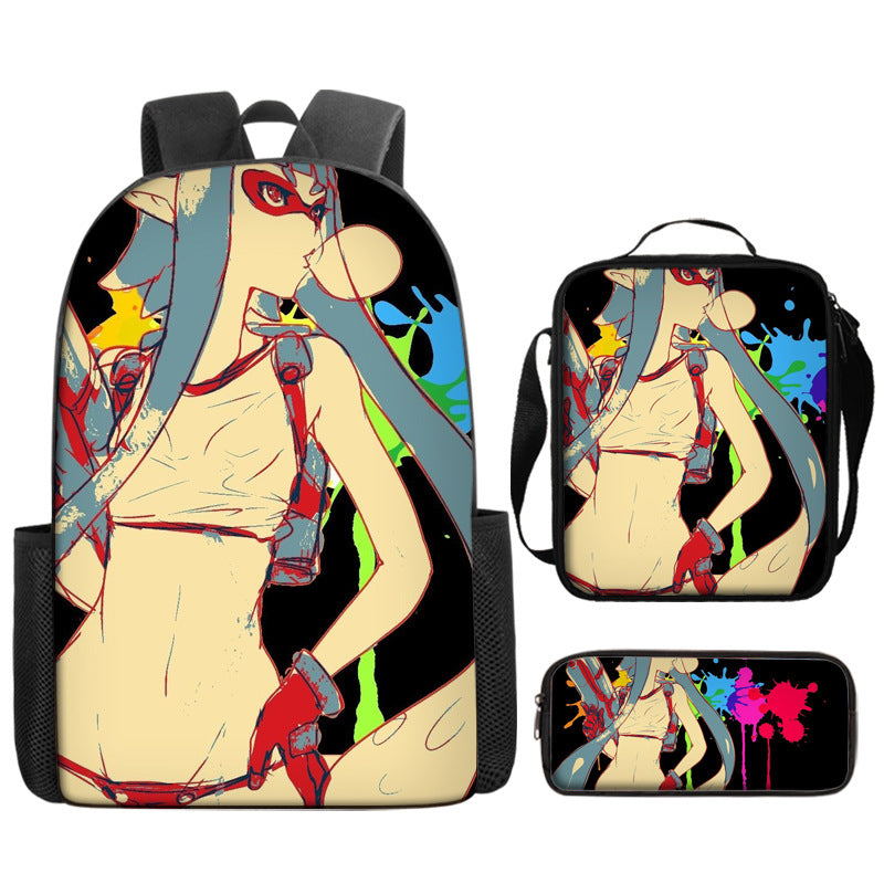 Splatoon Schoolbag Backpack Lunch Bag Pencil Case 3pcs Set Gift for Kids Students