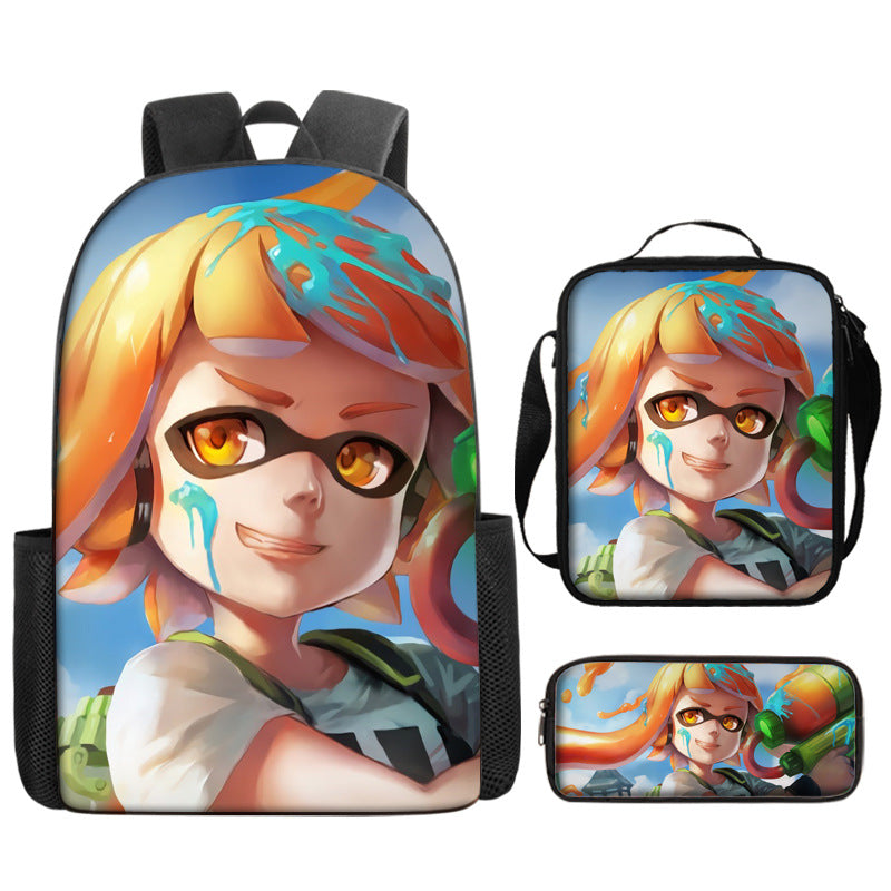 Splatoon Schoolbag Backpack Lunch Bag Pencil Case 3pcs Set Gift for Kids Students
