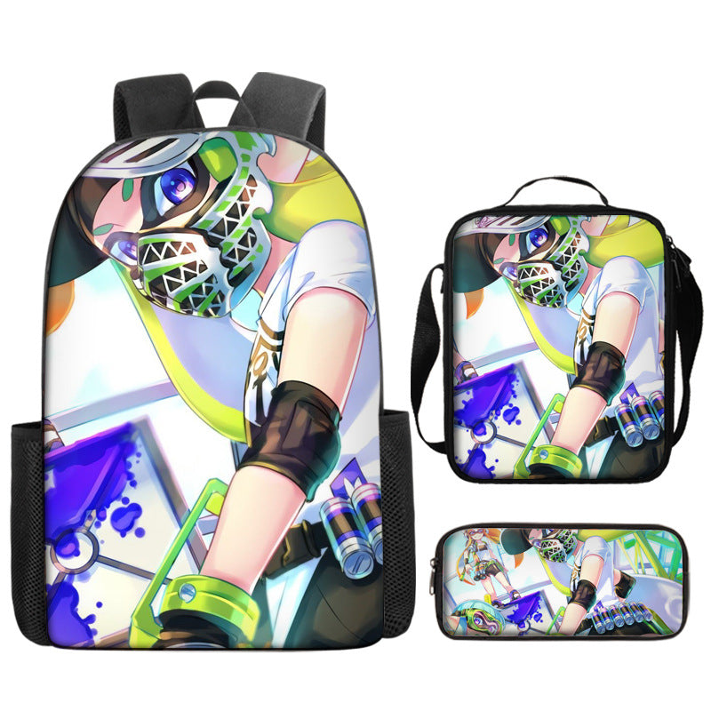 Splatoon Schoolbag Backpack Lunch Bag Pencil Case 3pcs Set Gift for Kids Students
