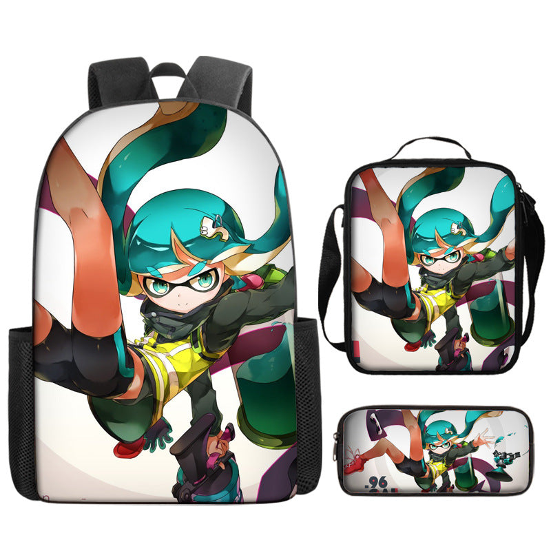 Splatoon Schoolbag Backpack Lunch Bag Pencil Case 3pcs Set Gift for Kids Students