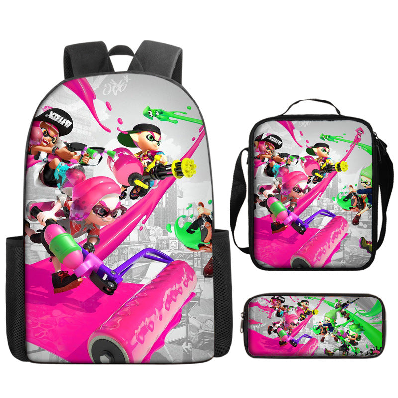 Splatoon Schoolbag Backpack Lunch Bag Pencil Case 3pcs Set Gift for Kids Students
