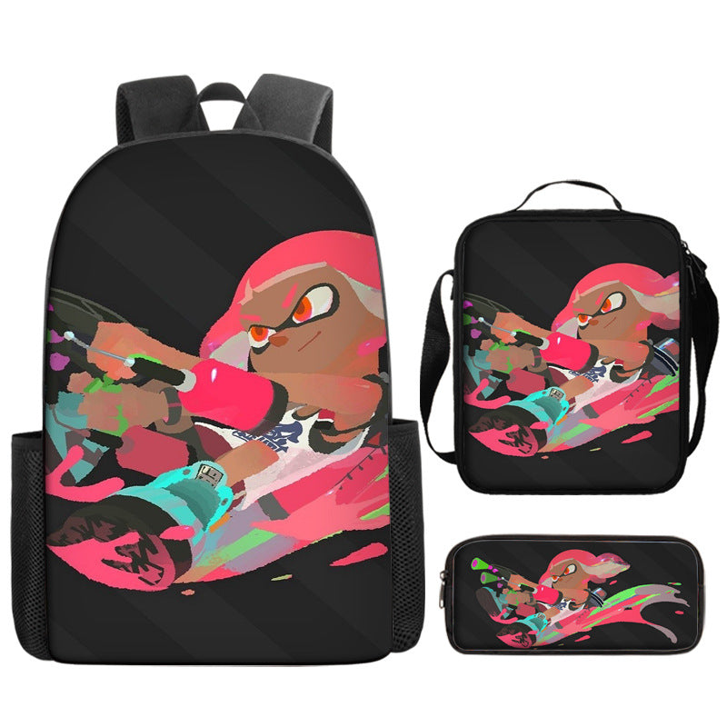 Splatoon Schoolbag Backpack Lunch Bag Pencil Case 3pcs Set Gift for Kids Students