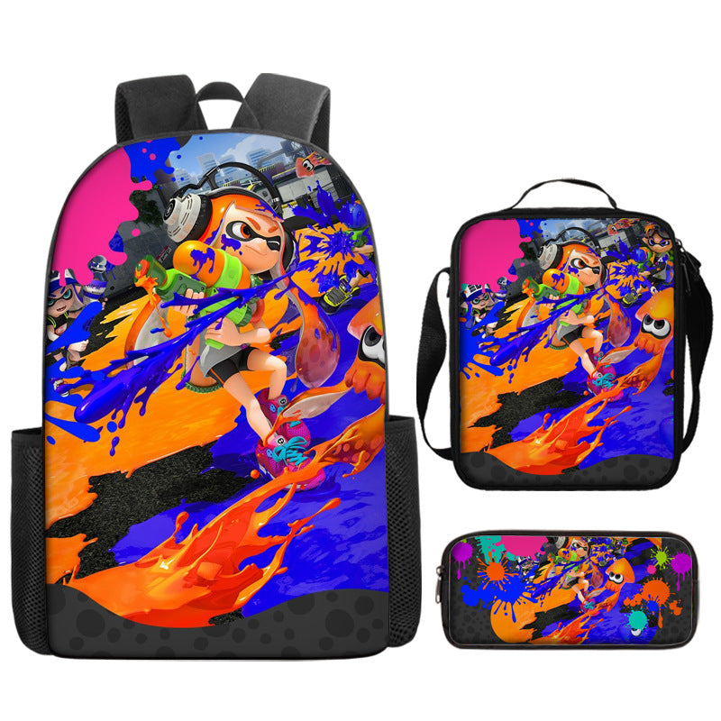 Splatoon Schoolbag Backpack Lunch Bag Pencil Case 3pcs Set Gift for Kids Students