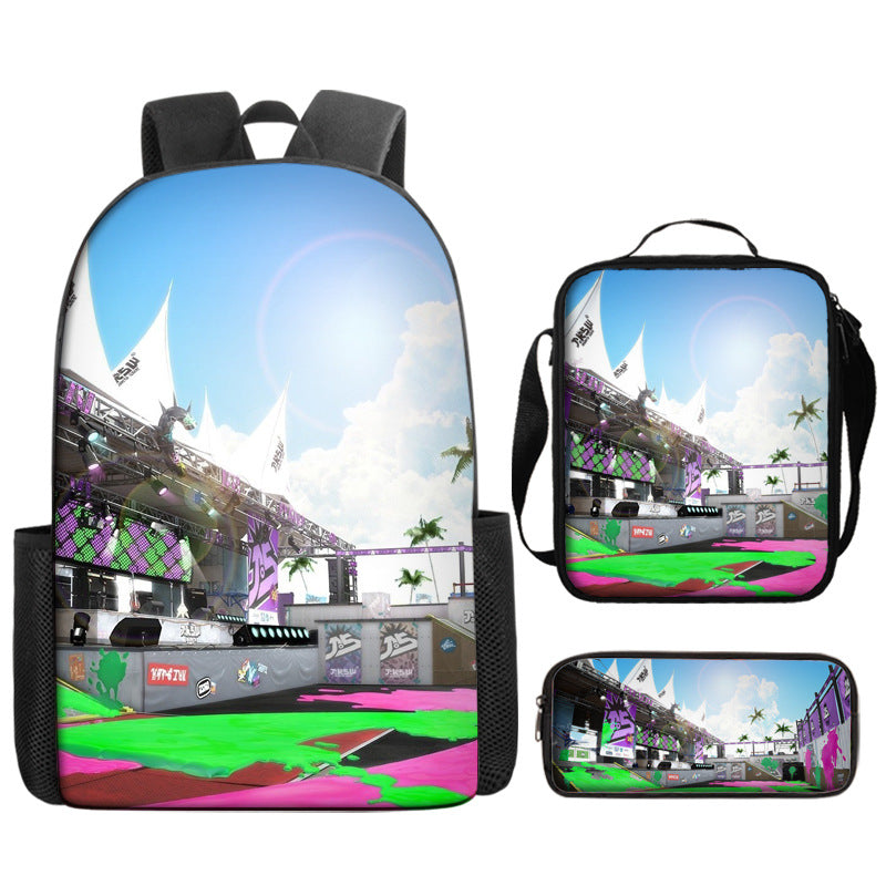 Splatoon Schoolbag Backpack Lunch Bag Pencil Case 3pcs Set Gift for Kids Students