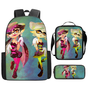 Splatoon Schoolbag Backpack Lunch Bag Pencil Case 3pcs Set Gift for Kids Students