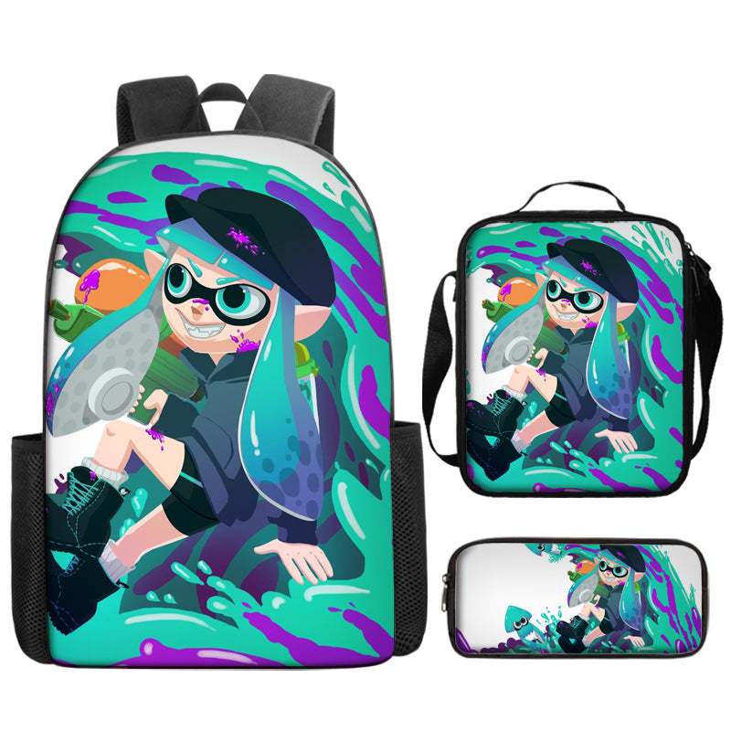 Splatoon Schoolbag Backpack Lunch Bag Pencil Case 3pcs Set Gift for Kids Students