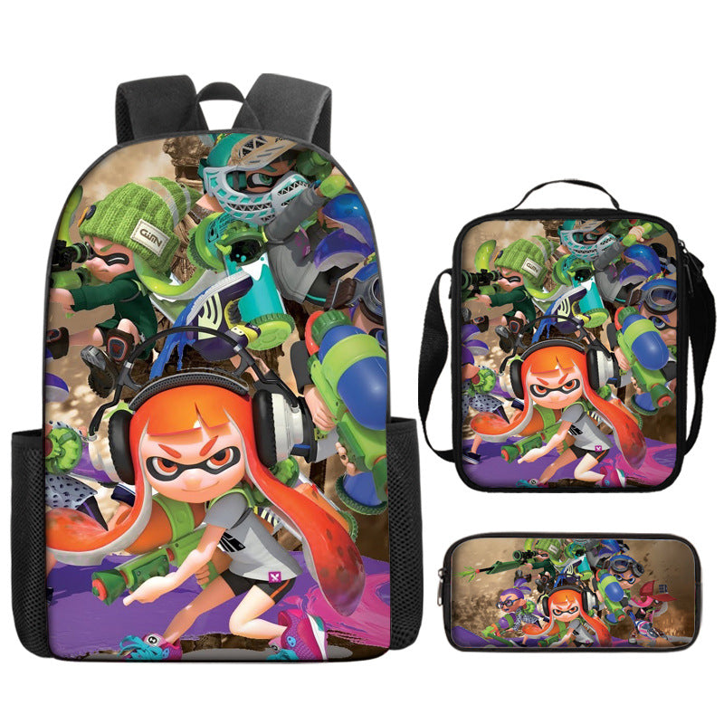 Splatoon Schoolbag Backpack Lunch Bag Pencil Case 3pcs Set Gift for Kids Students