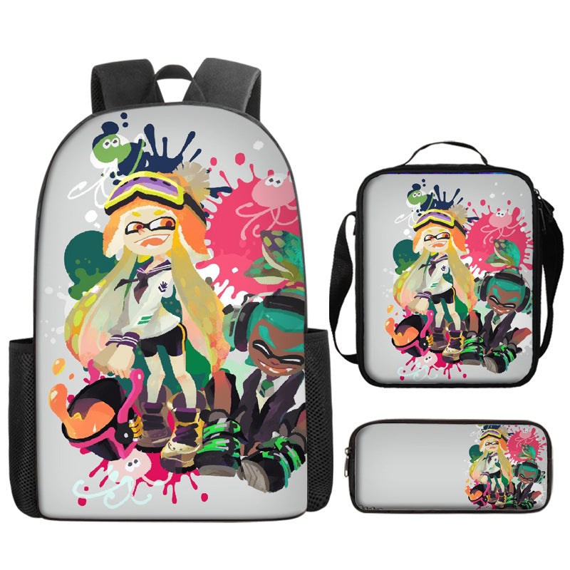 Splatoon Schoolbag Backpack Lunch Bag Pencil Case 3pcs Set Gift for Kids Students