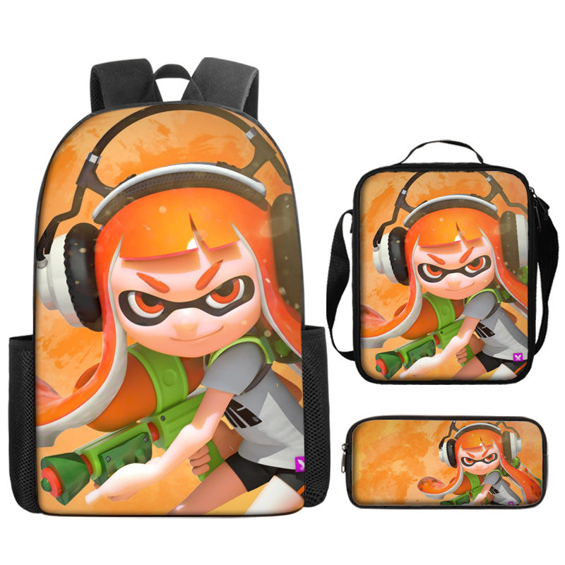 Splatoon Schoolbag Backpack Lunch Bag Pencil Case 3pcs Set Gift for Kids Students