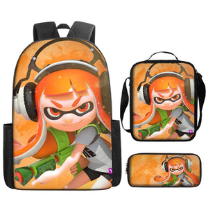 Splatoon Schoolbag Backpack Lunch Bag Pencil Case 3pcs Set Gift for Kids Students
